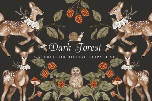 Download Dark Forest Animal Digital Clipart Set - Forest animal Collection
