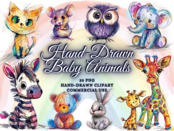 Download Hand-drawn Cute Animals Sublimation Png - Drawn Collection