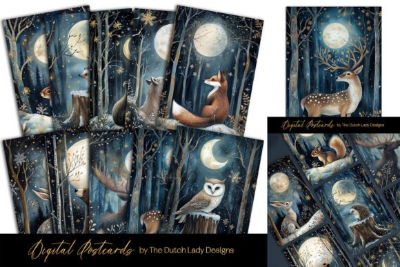 Download Frosty Forest Animals Postcard Set - Forest animal Collection