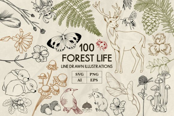 Download Forest Animals and Plants Line Art Svg - Forest animal Collection
