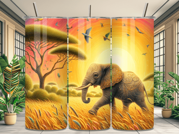 Download Savannah Elephant Sunset Tumbler Wrap - Premium Resources