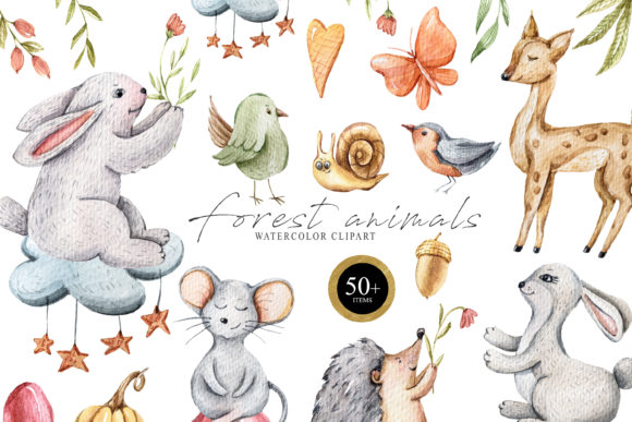 Download Watercolor Cute Forest Animals Clipart- - Forest animal Collection