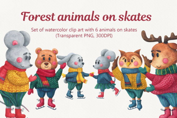 Download Watercolor Forest Animals on Skates - Forest animal Collection