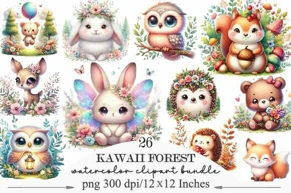 Download Watercolor Kawaii Forest Animals - Forest animal Collection