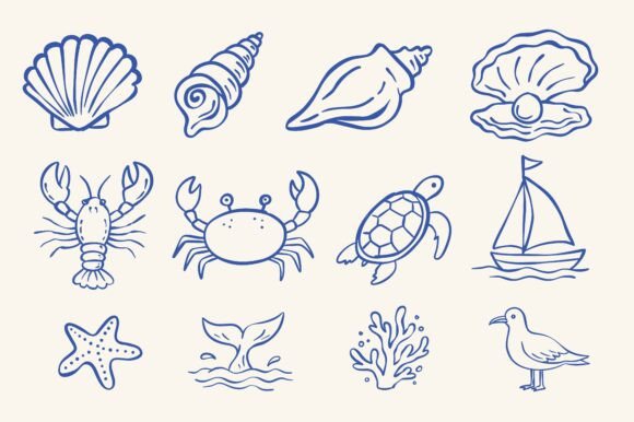 Download Hand Drawn Sea Life Doodle Set Design - Drawn Collection