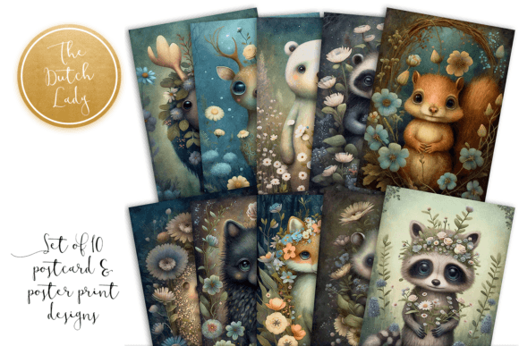 Download Cute Forest Animals Postcard Print Set 1 - Forest animal Collection